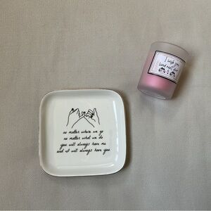 Ceramic Friendship Trinket Ring Dish with Pink Votive Candle